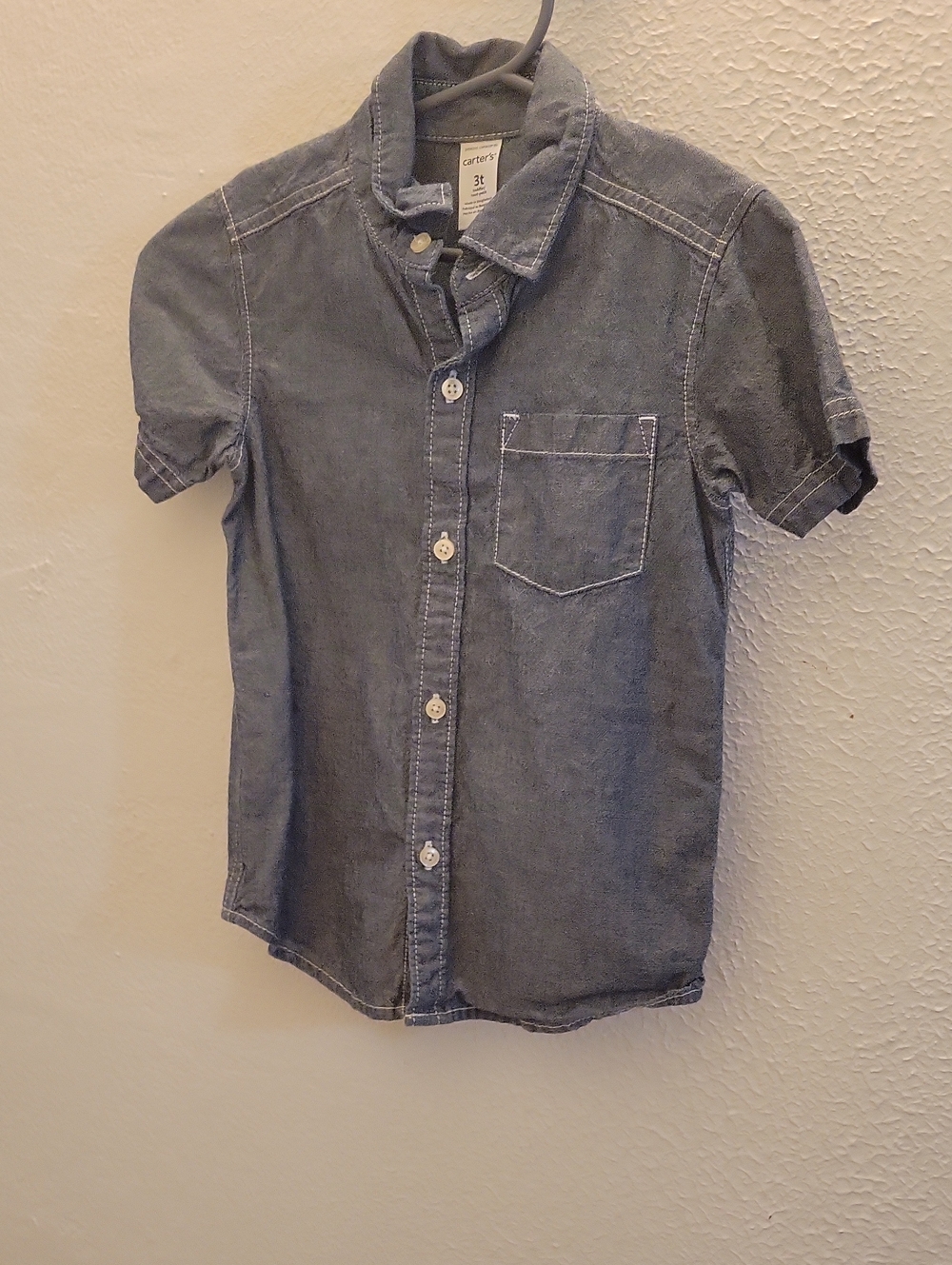 Carter's Boys' Short Sleeve Chambray Shirt - Blue 3t